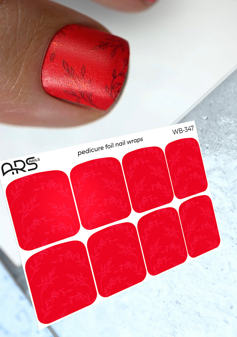 Pedicure Twigs on red. Colored Foil. Large. Nail wraps WB-347