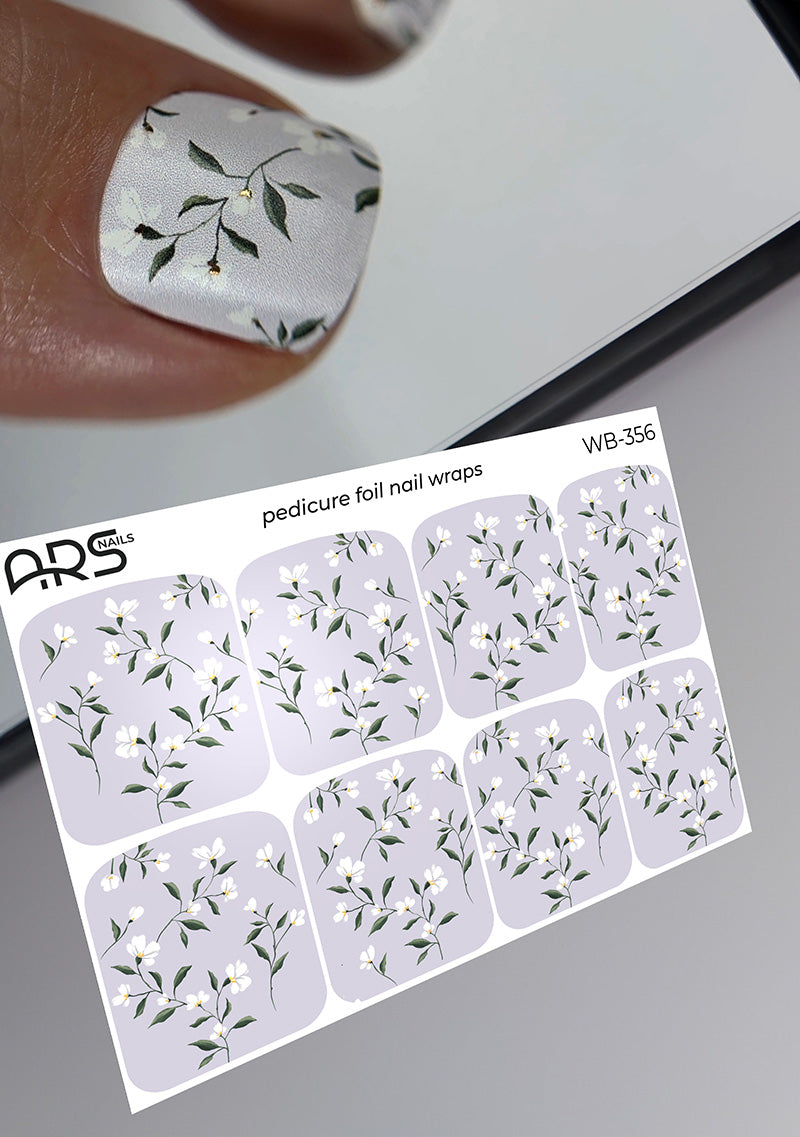 Pedicure Small flowers. Gold Foil. Large. Nail wraps WB-356
