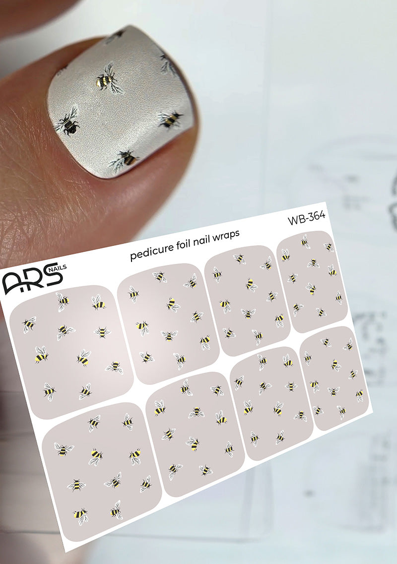 Pedicure Small bees. Gold Foil. Large. Nail wraps WB-364