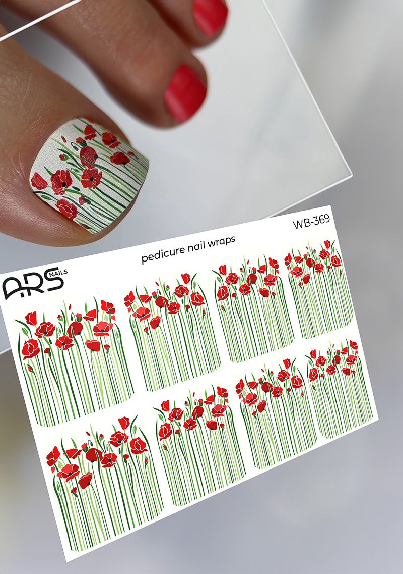 Pedicure Poppies. Large. Nail wraps WB-369
