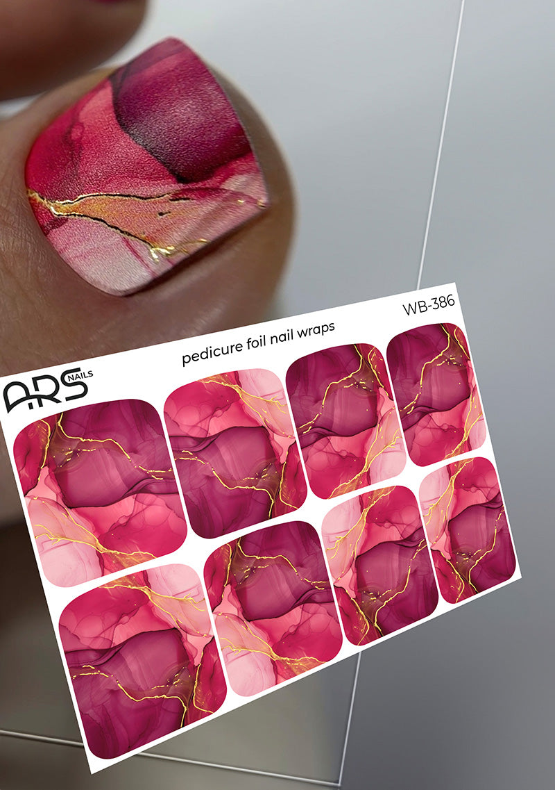 Pedicure Divorces red. Gold Foil. Large. Nail wraps WB-386