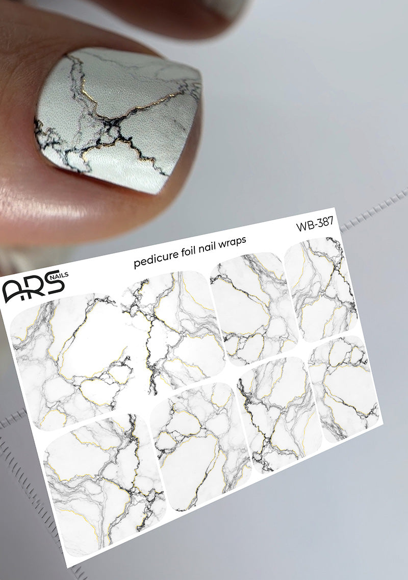 Pedicure Marble. White and black. Gold Foil. Large. Nail wraps WB-387