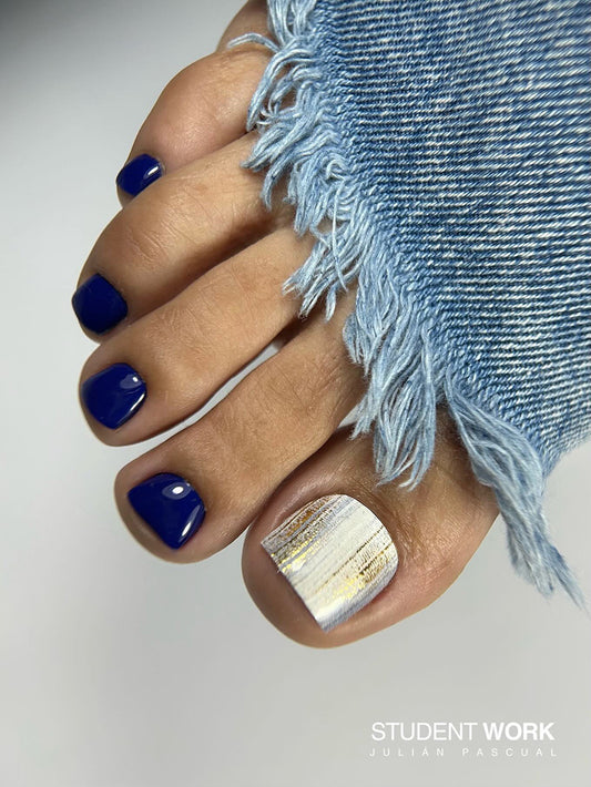 Pedicure Strokes gray and blue. Gold Foil. Large. Nail wraps WB-388