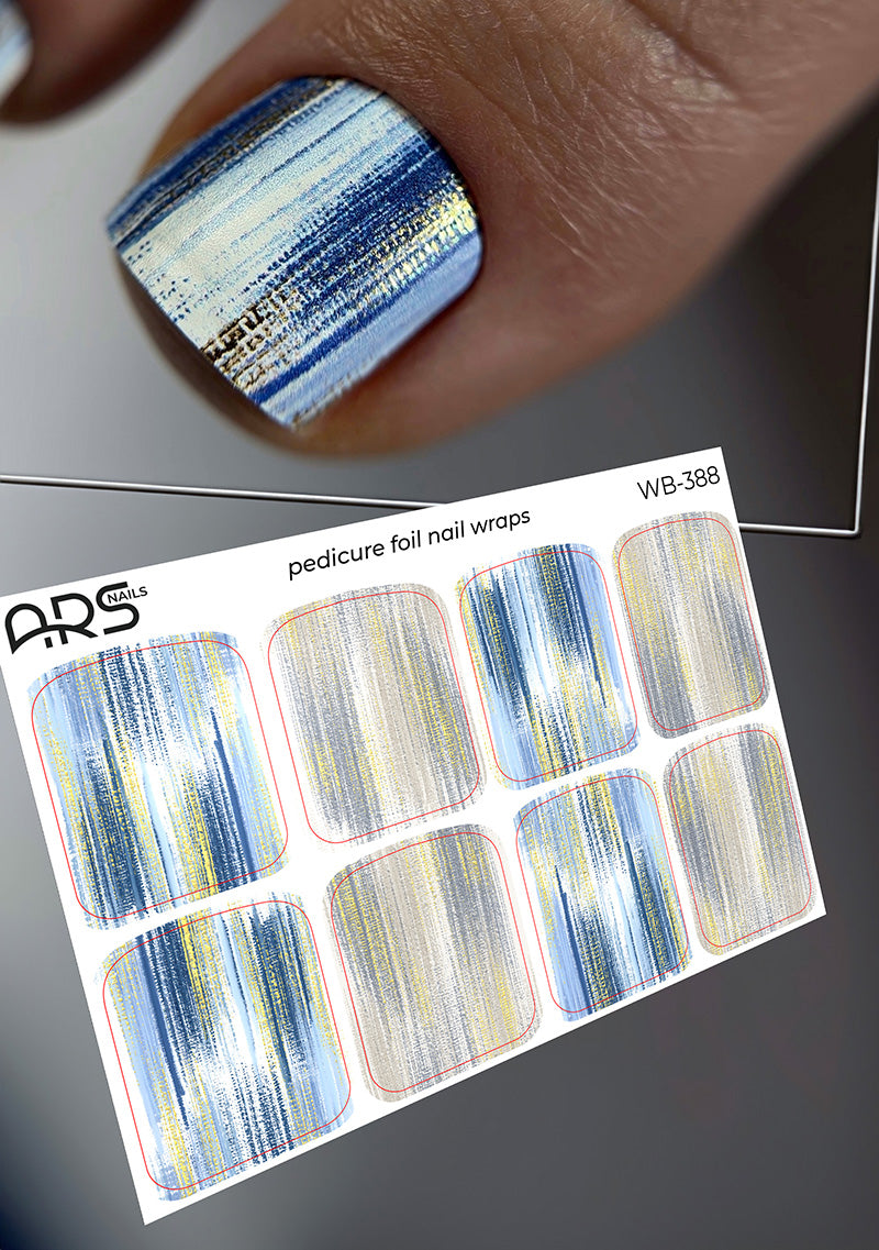 Pedicure Strokes gray and blue. Gold Foil. Large. Nail wraps WB-388