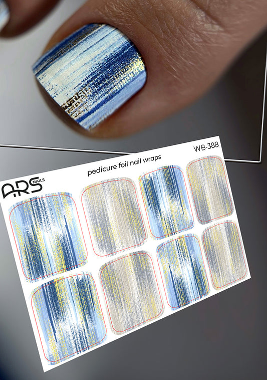 Pedicure Strokes gray and blue. Gold Foil. Large. Nail wraps WB-388