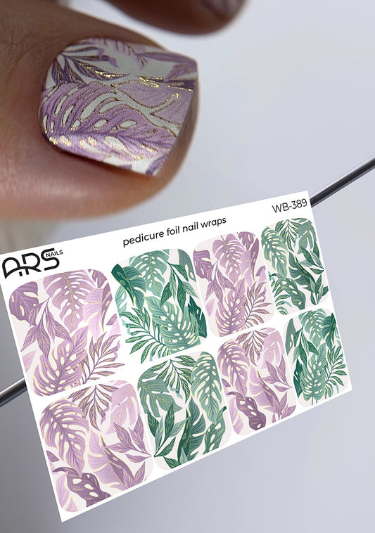 Pedicure Monstera. Gold Foil. Large. Nail wraps WB-389