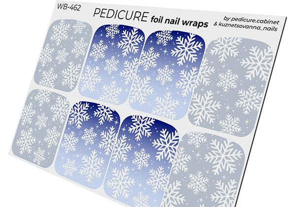 Pedicure Snowflakes Mix. Silver Foil. Large. Nail wraps WB-462