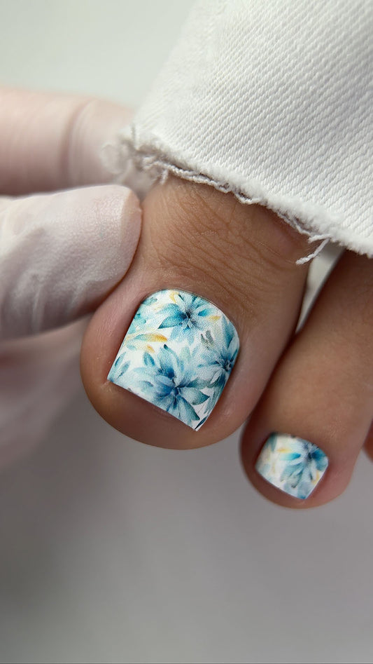 Pedicure Flowers. Blue. Large. Nail wraps WB-465