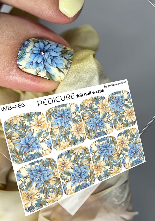 Pedicure Flowers. Silver Foil. Large. Nail wraps WB-466