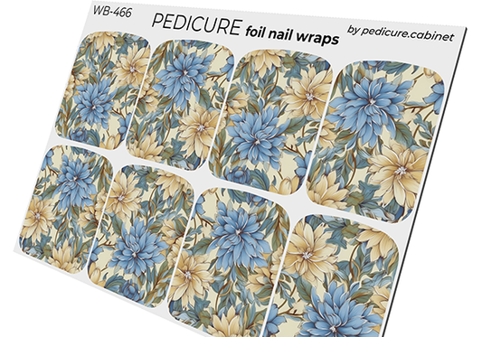 Pedicure Flowers. Silver Foil. Large. Nail wraps WB-466
