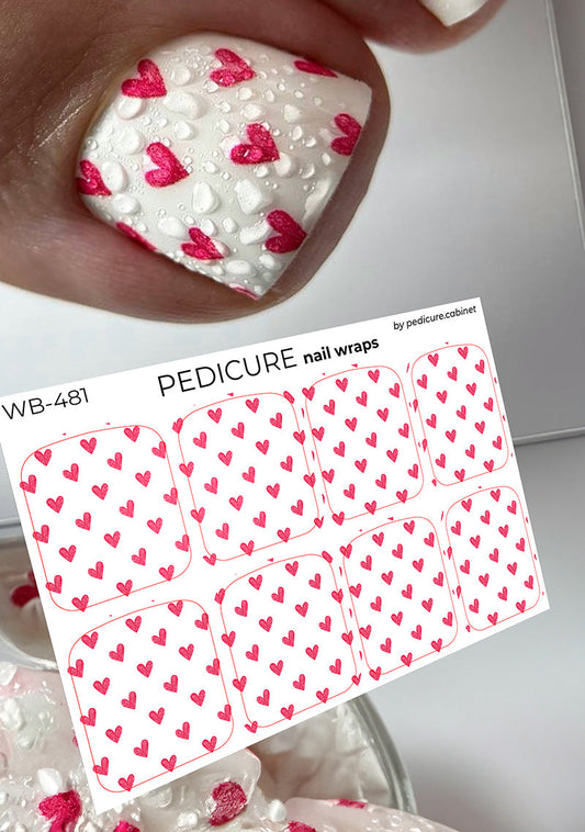 Pedicure Hearts. Red. Large. Nail wraps WB-481