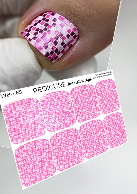Pedicure Disco Ball. Pink. Colored Foil. Large. Nail wraps WB-485