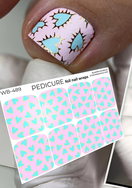 Pedicure Hearts. Gold Foil. Large. Nail wraps WB-489