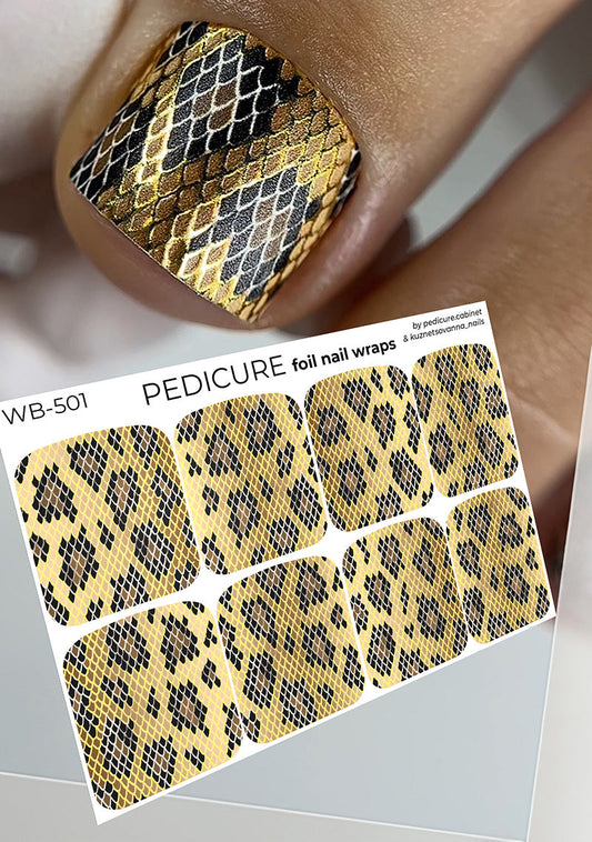 Pedicure Python. Brown. Gold Foil. Large. Nail wraps WB-501
