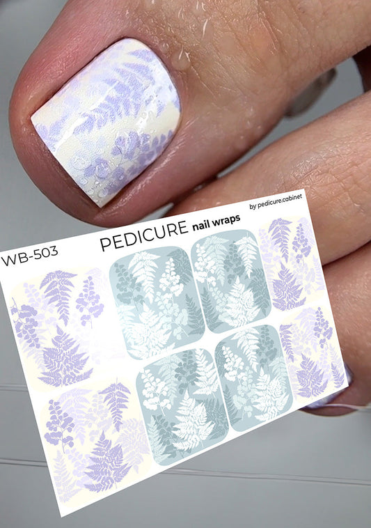 Pedicure Branches. Blue and Lilac. Large. Nail wraps WB-503