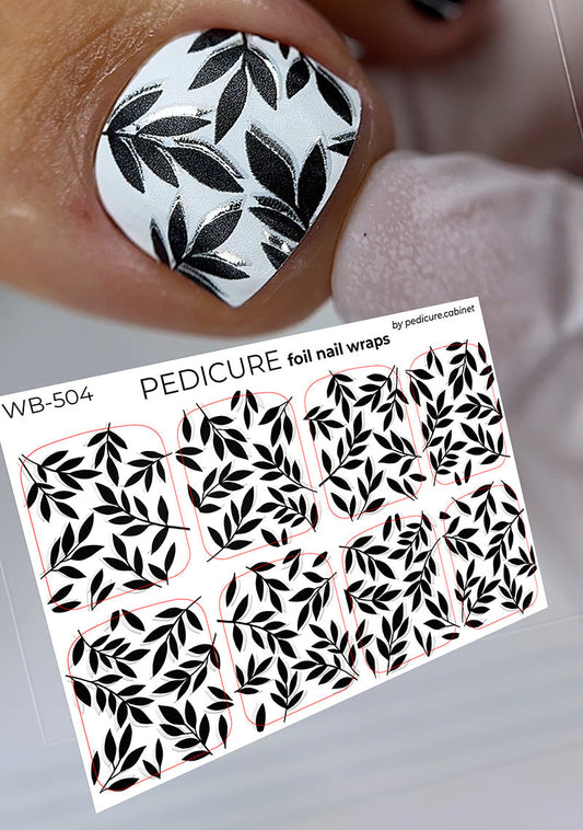 Pedicure Branches Black Shadow. Silver Foil. Large. Nail wraps WB-504