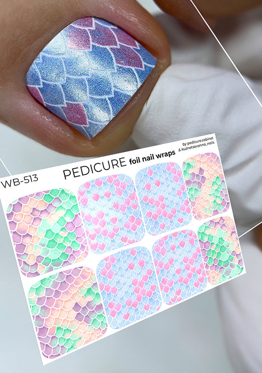 Pedicure Mermaid Mix. Colored Foil. Large. Nail wraps WB-513
