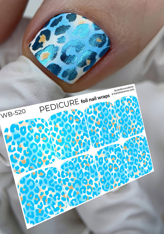 Pedicure Leo Blue and Strokes. Colored Foil. Large. Nail wraps WB-520