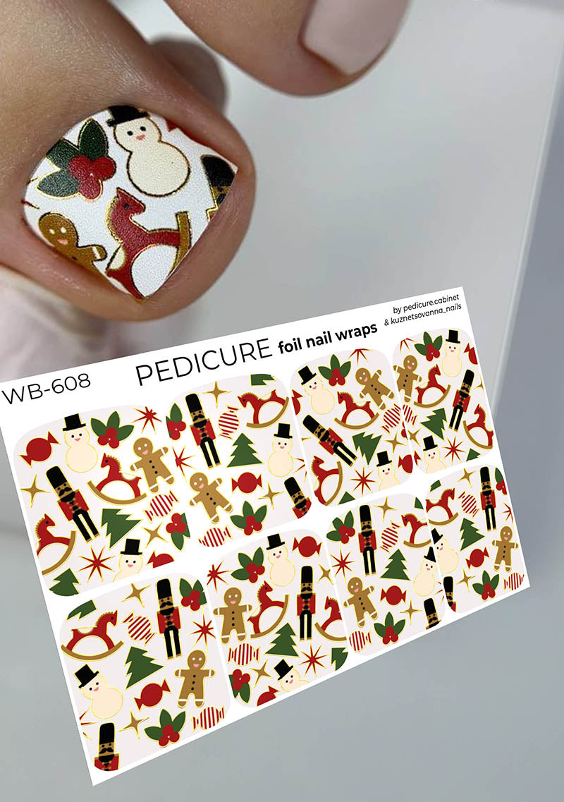 Pedicure Figures. Foil gold. Large. Nail wrap WB-608