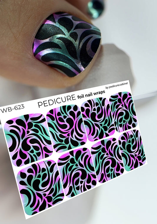 Pedicure Ornament. Colored Foil. Large. Nail wraps WB-623