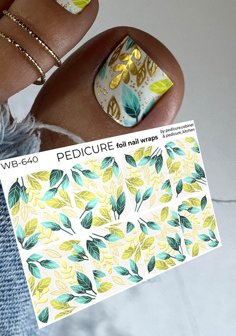 Pedicure Twigs and Leaves. Foil gold. Large. Nail wrap WB-640