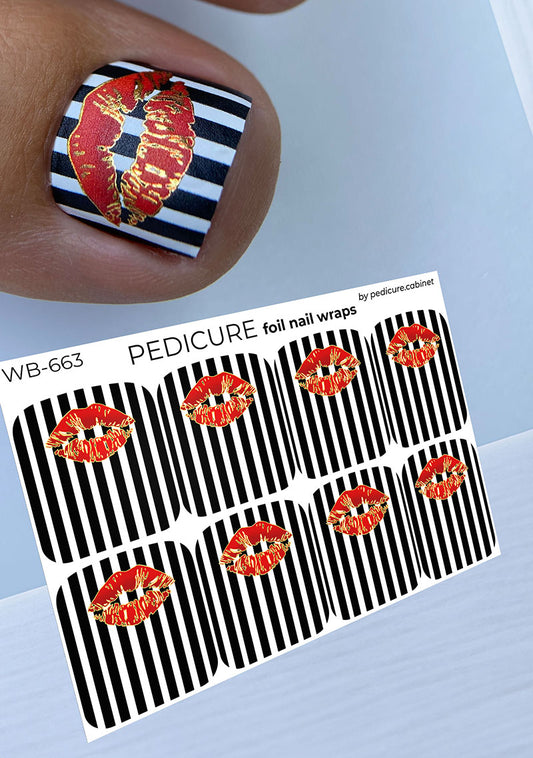 Pedicure Lips. Gold Foil. Large. Nail wraps WB-663