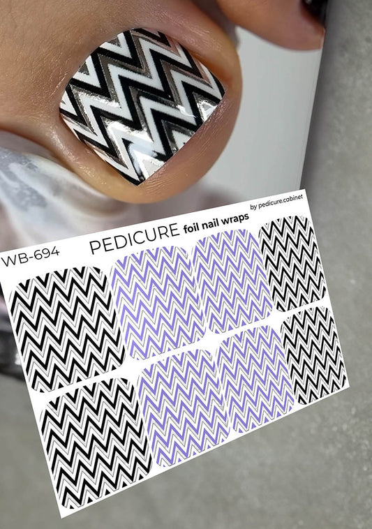 Pedicure Purple and Black Zigzag. Silver Foil. Large. Nail wrap WB-694