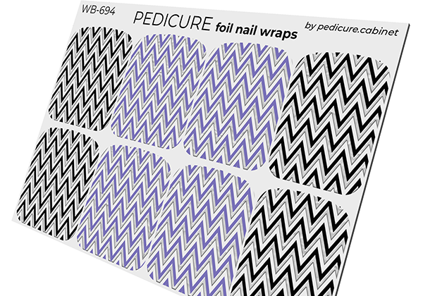 Pedicure Purple and Black Zigzag. Silver Foil. Large. Nail wrap WB-694