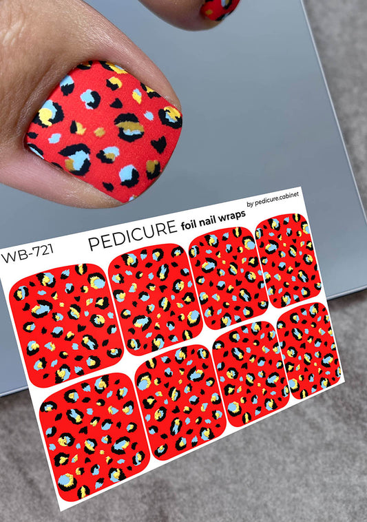Pedicure Red Leo. Gold Foil. Large. Nail wrap WB-721