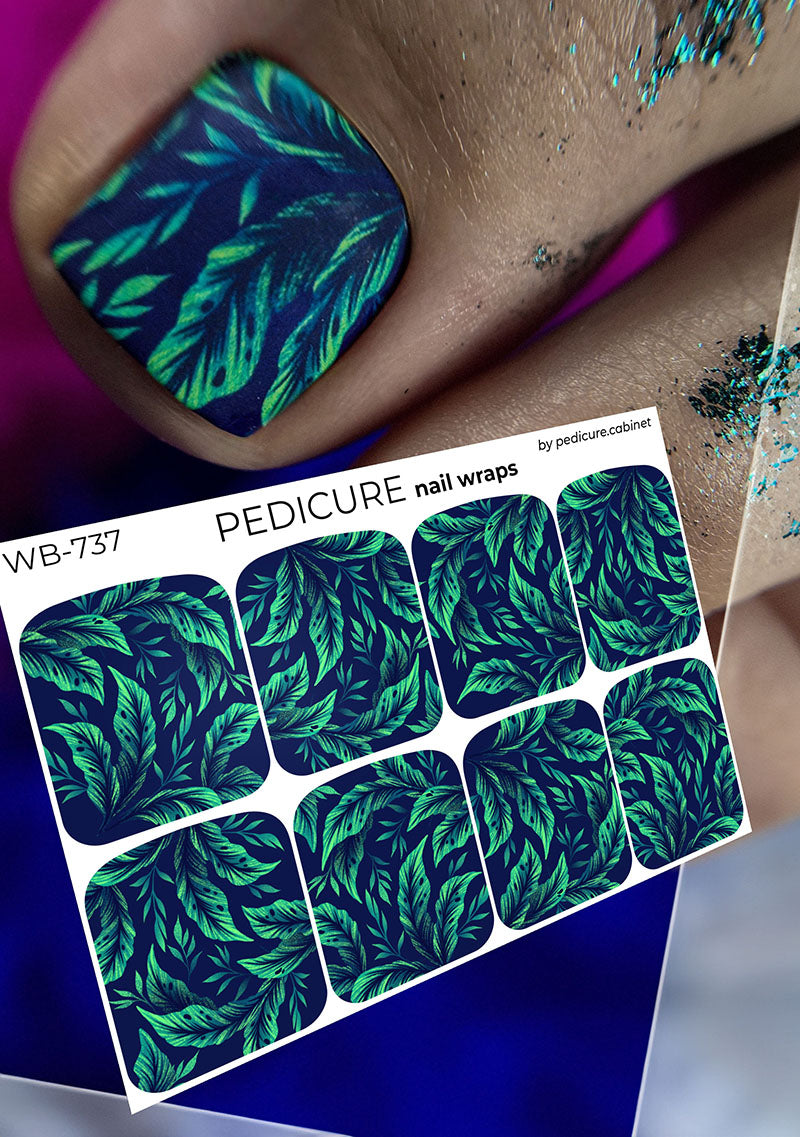 Pedicure Leaves on Dark. Large. Nail wrap WB-737