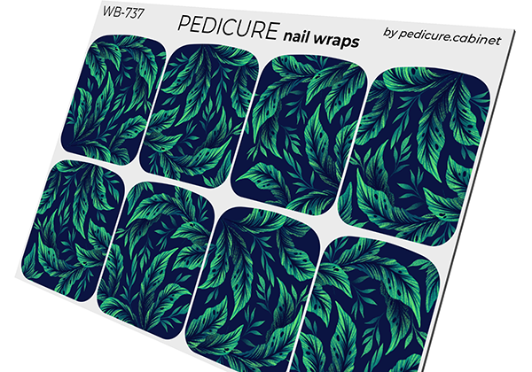 Pedicure Leaves on Dark. Large. Nail wrap WB-737