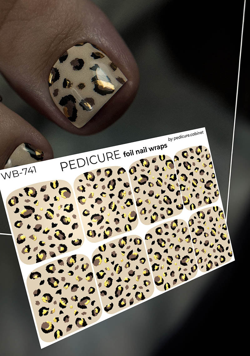 Pedicure Brown Leo. Gold Foil. Large. Nail wrap WB-741