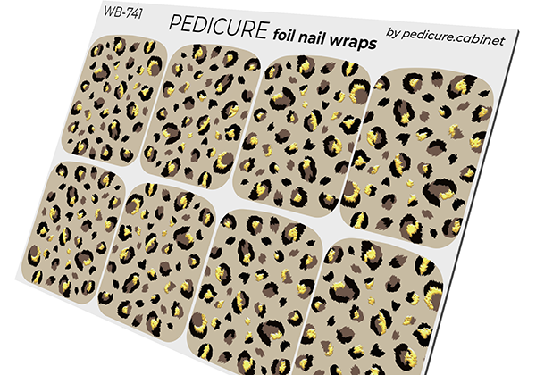 Pedicure Brown Leo. Gold Foil. Large. Nail wrap WB-741