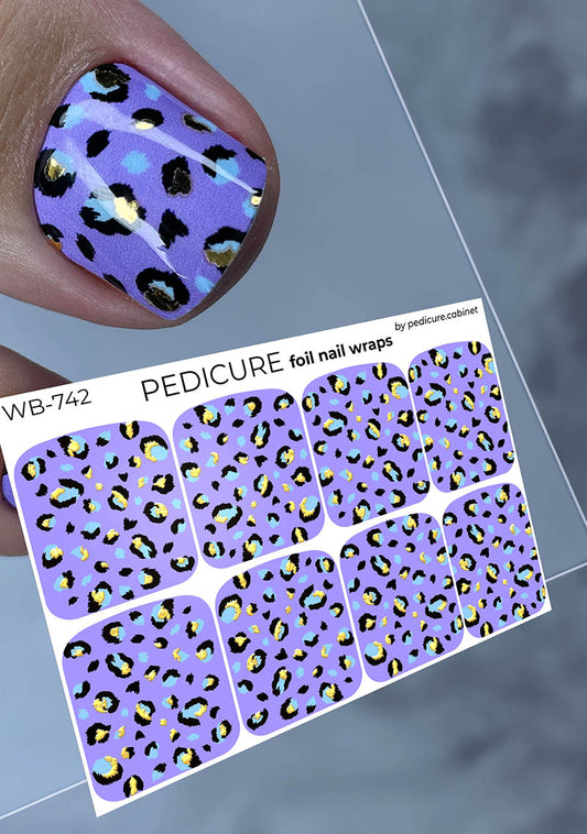 Pedicure Purple Leo. Gold Foil. Large. Nail wrap WB-742