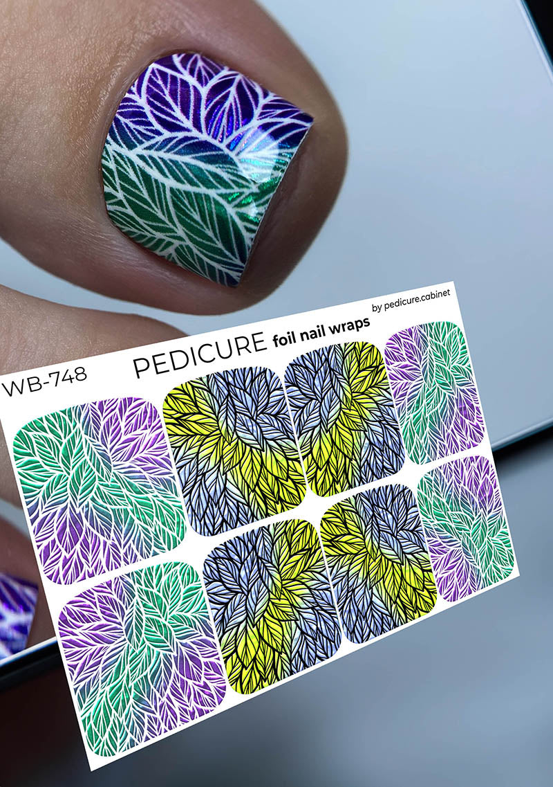 Pedicure Leaves gradient. Colored foil. Large. Nail wrap WB-748