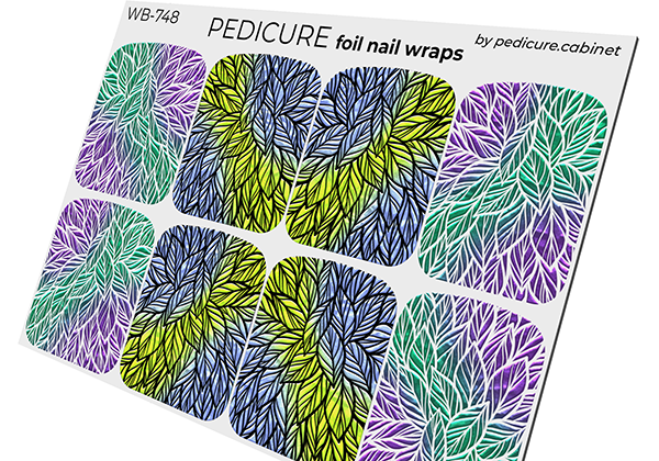 Pedicure Leaves gradient. Colored foil. Large. Nail wrap WB-748