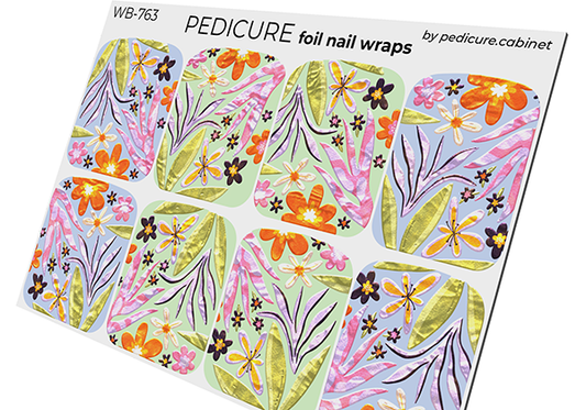 Pedicure Flowers and leaves. Colored foil. Large. Nail wrap WB-763