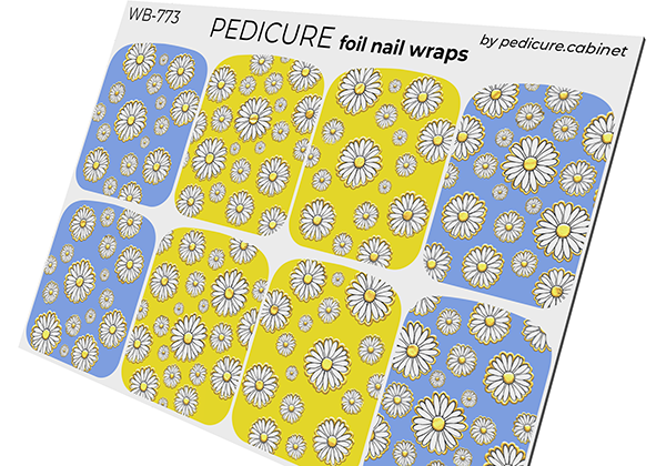 Pedicure Chamomile with outline. Foil gold. Large. Nail wrap WB-773