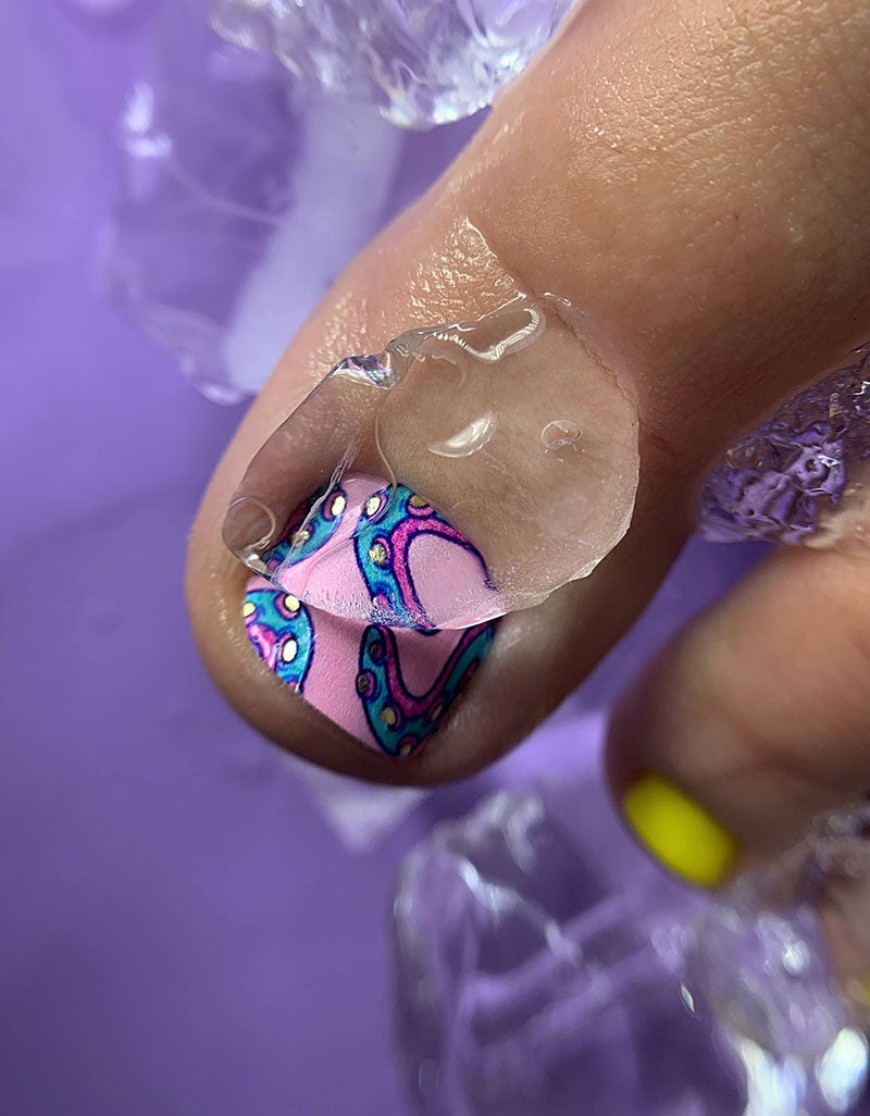 Pedicure Tentacles. Pink and yellow. Foil gold. Large. Nail wrap WB-776