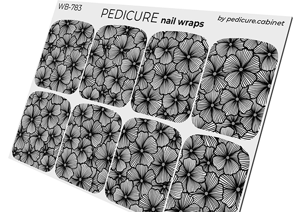 Pedicure Flowers. Black and white. Large. Nail wrap WB-783