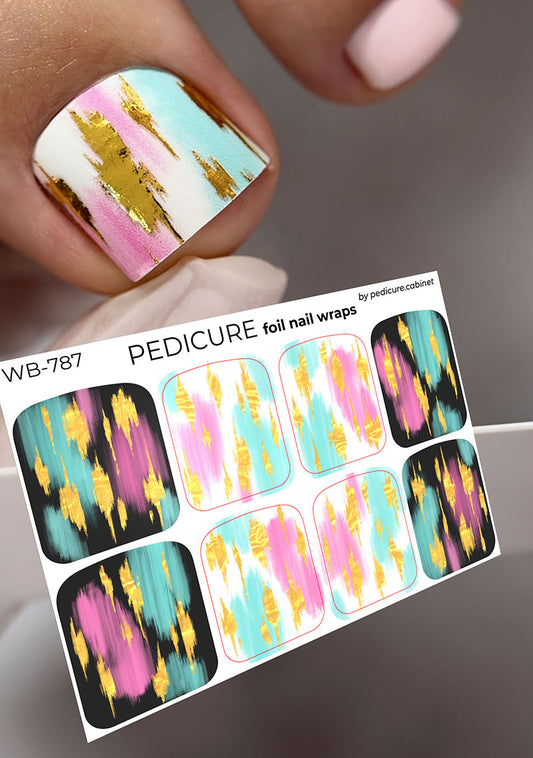 Pedicure Strokes black and white. Foil gold. Large. Nail wrap WB-787