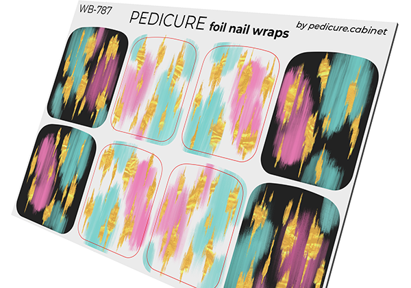 Pedicure Strokes black and white. Foil gold. Large. Nail wrap WB-787