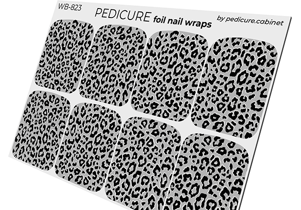 Pedicure Leo. Grey. Foil silver. Large. Nail wrap WB-823