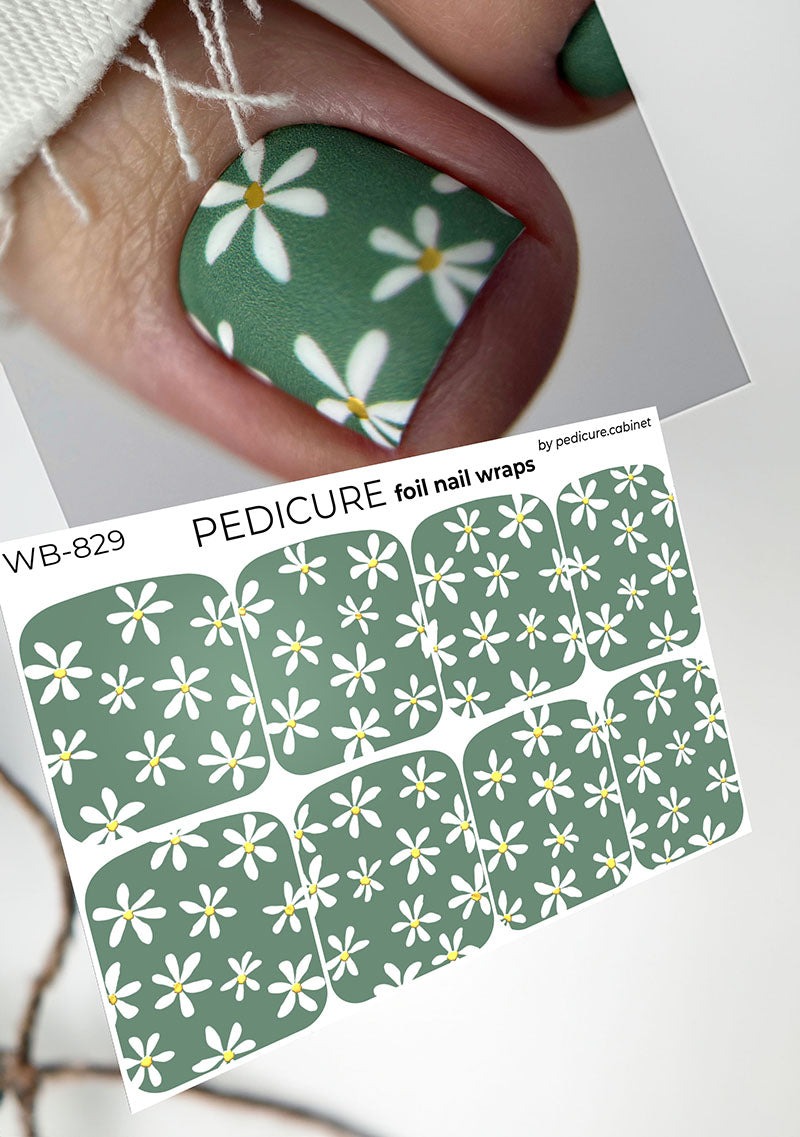 Pedicure Chamomile. Khaki. Foil gold. Large. Nail wrap WB-829