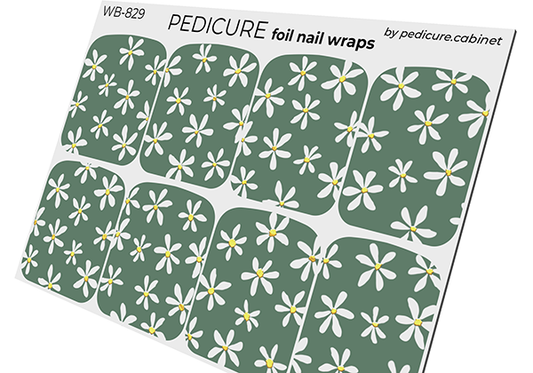 Pedicure Chamomile. Khaki. Foil gold. Large. Nail wrap WB-829