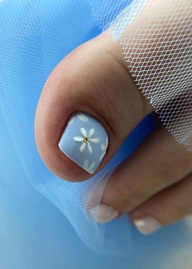 Pedicure Chamomile. Blue. Foil gold. Large. Nail wrap WB-830