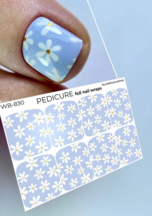 Pedicure Chamomile. Blue. Foil gold. Large. Nail wrap WB-830