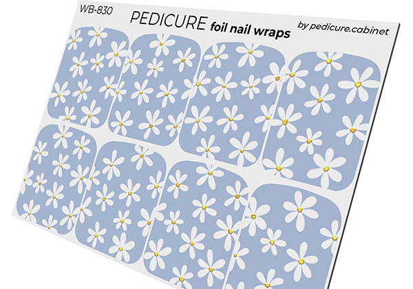 Pedicure Chamomile. Blue. Foil gold. Large. Nail wrap WB-830