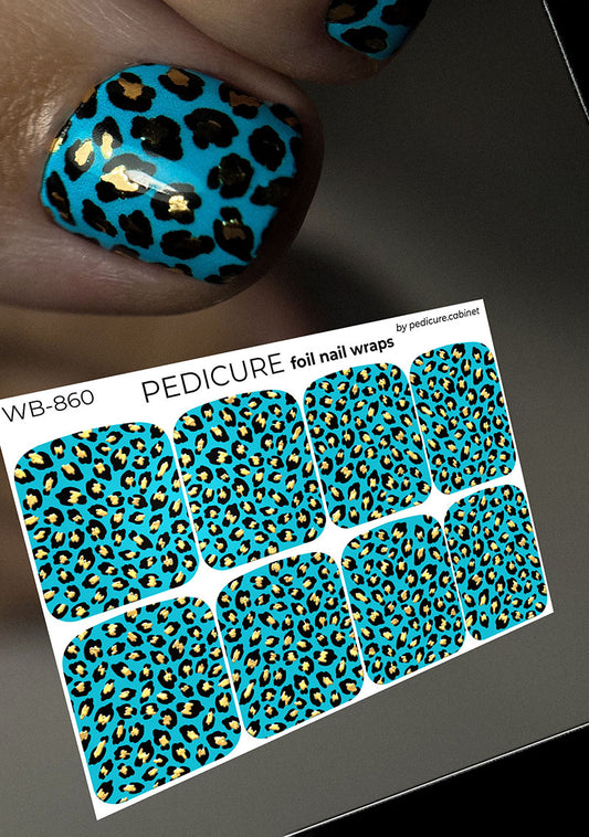 Pedicure Leo turquoise. Foil gold. Large. Nail wrap WB-860