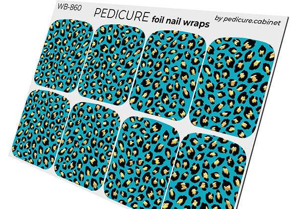 Pedicure Leo turquoise. Foil gold. Large. Nail wrap WB-860